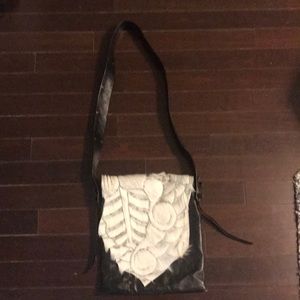 Handmade black leather cowhide crossbody purse